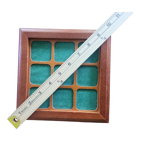 Vintage Wooden Tic-Tac-Toe Game Set | Mid-Century Green Felt Board XOXO Decor - Picture 6 of 6